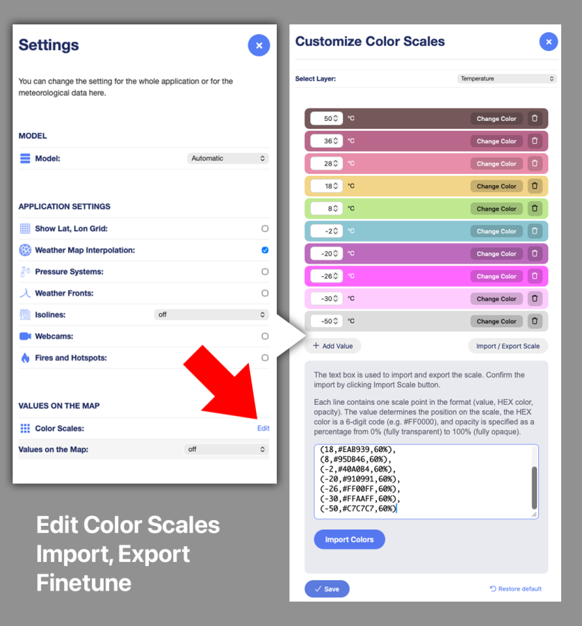 Editing and import interface